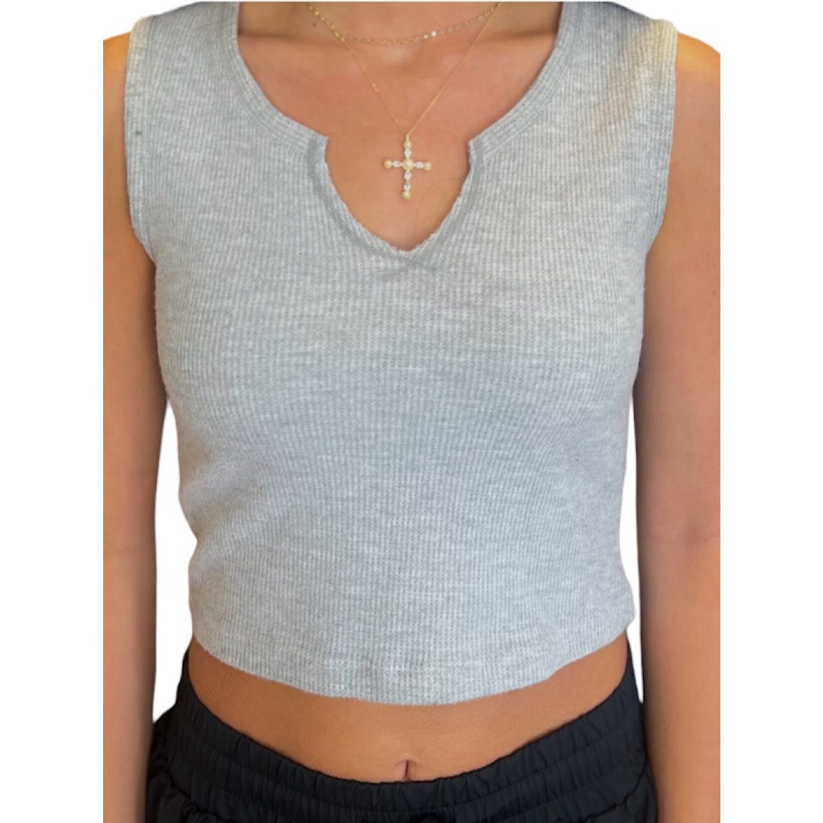 Heather Grey Waffle Sleeveless Tank