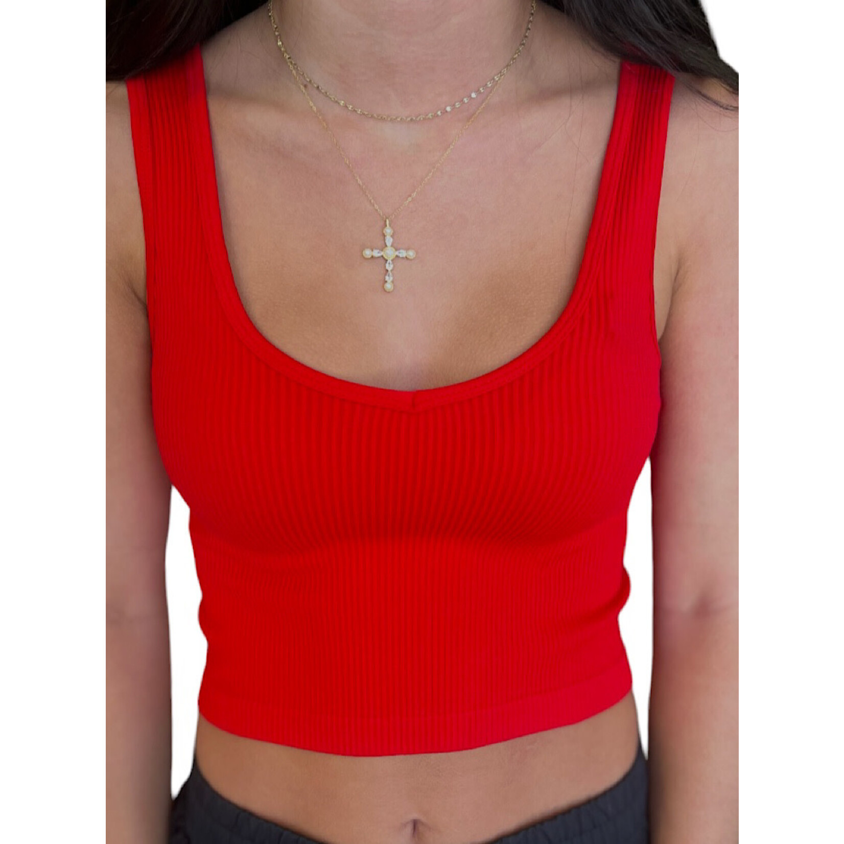 Red Rib V Neck Brami