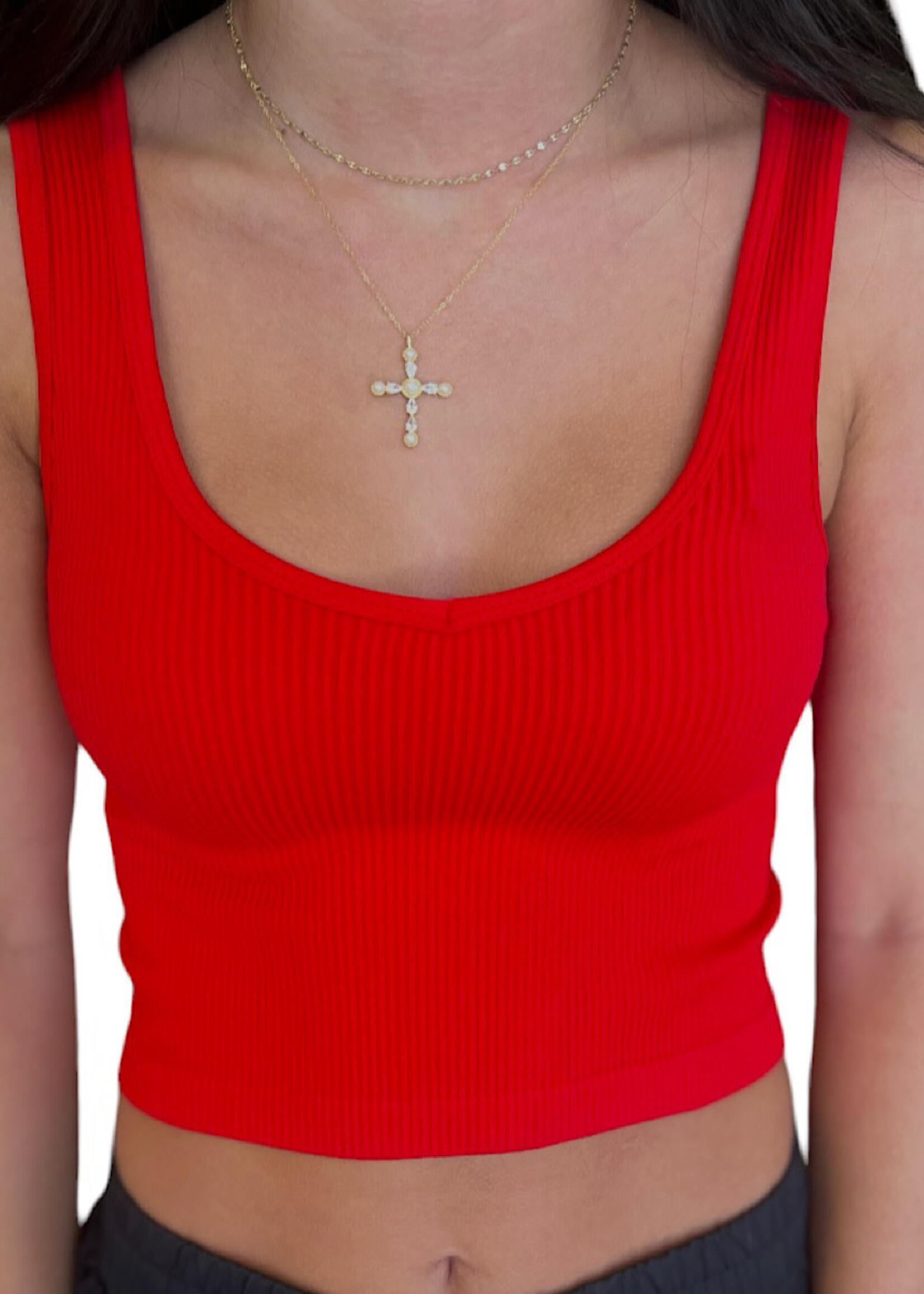 Red Rib V Neck Brami