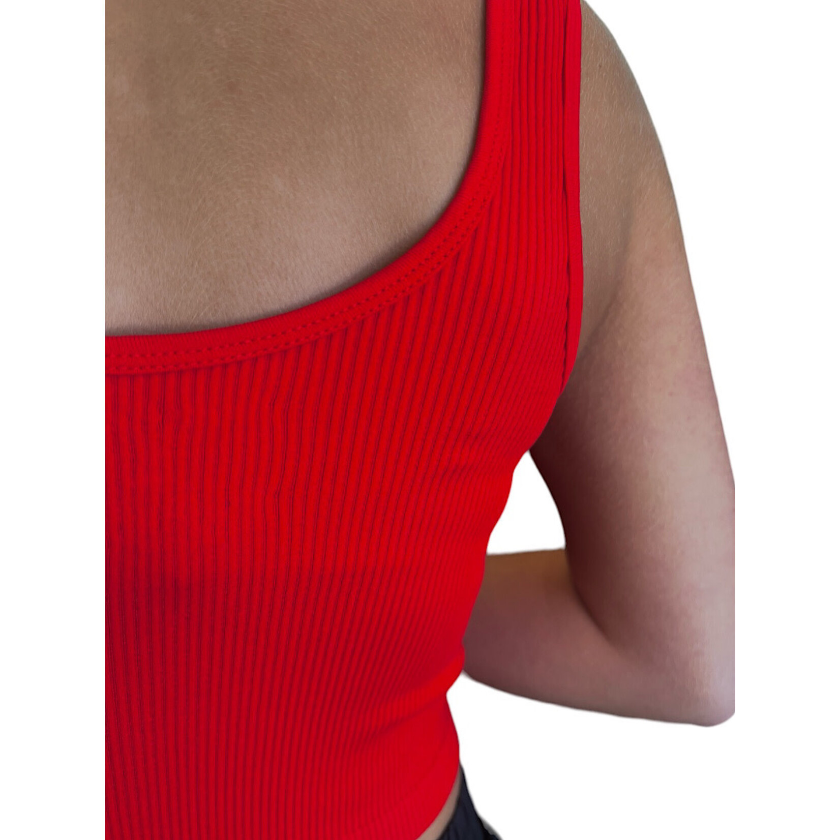 Red Rib V Neck Brami