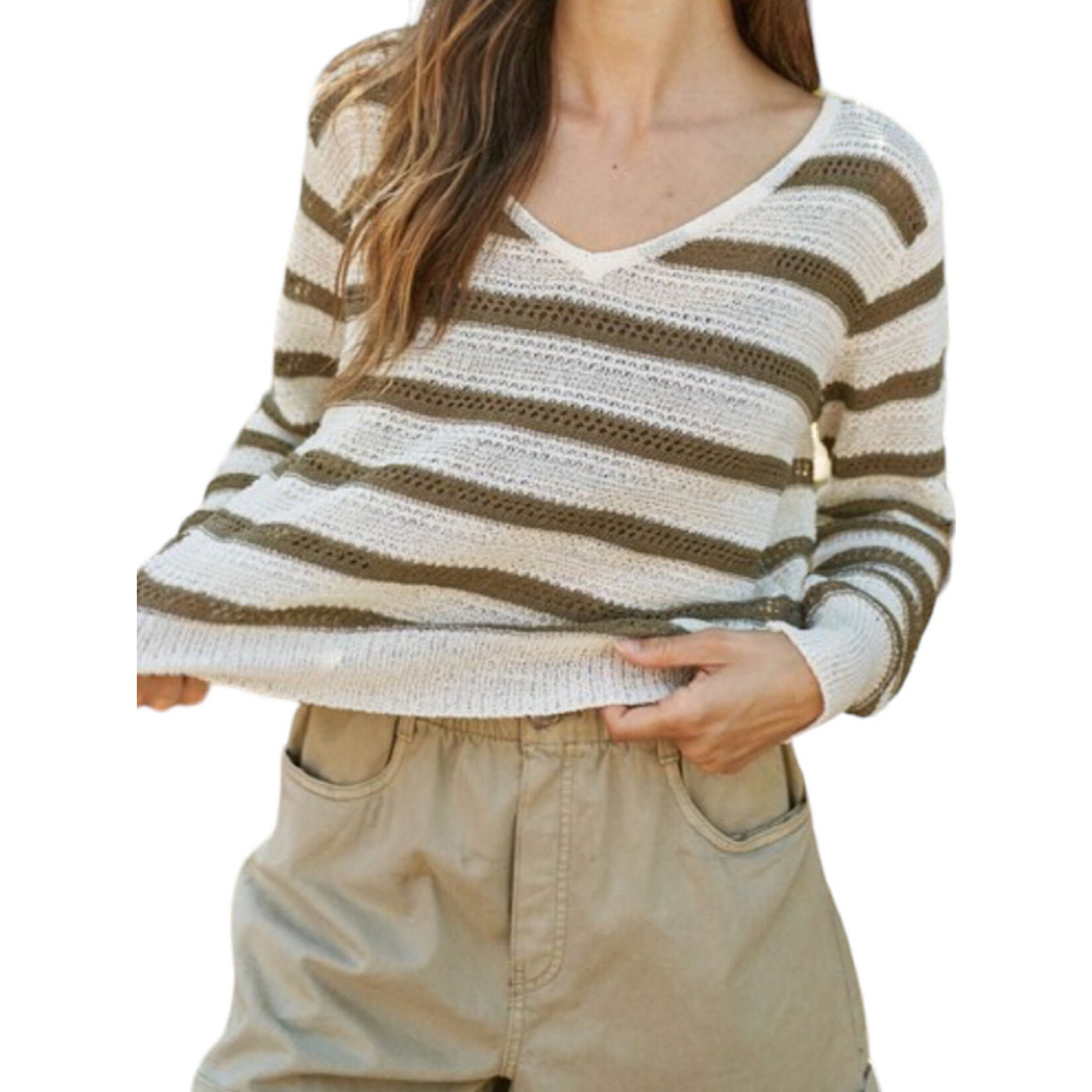 Olive Knitted Striped Sweater
