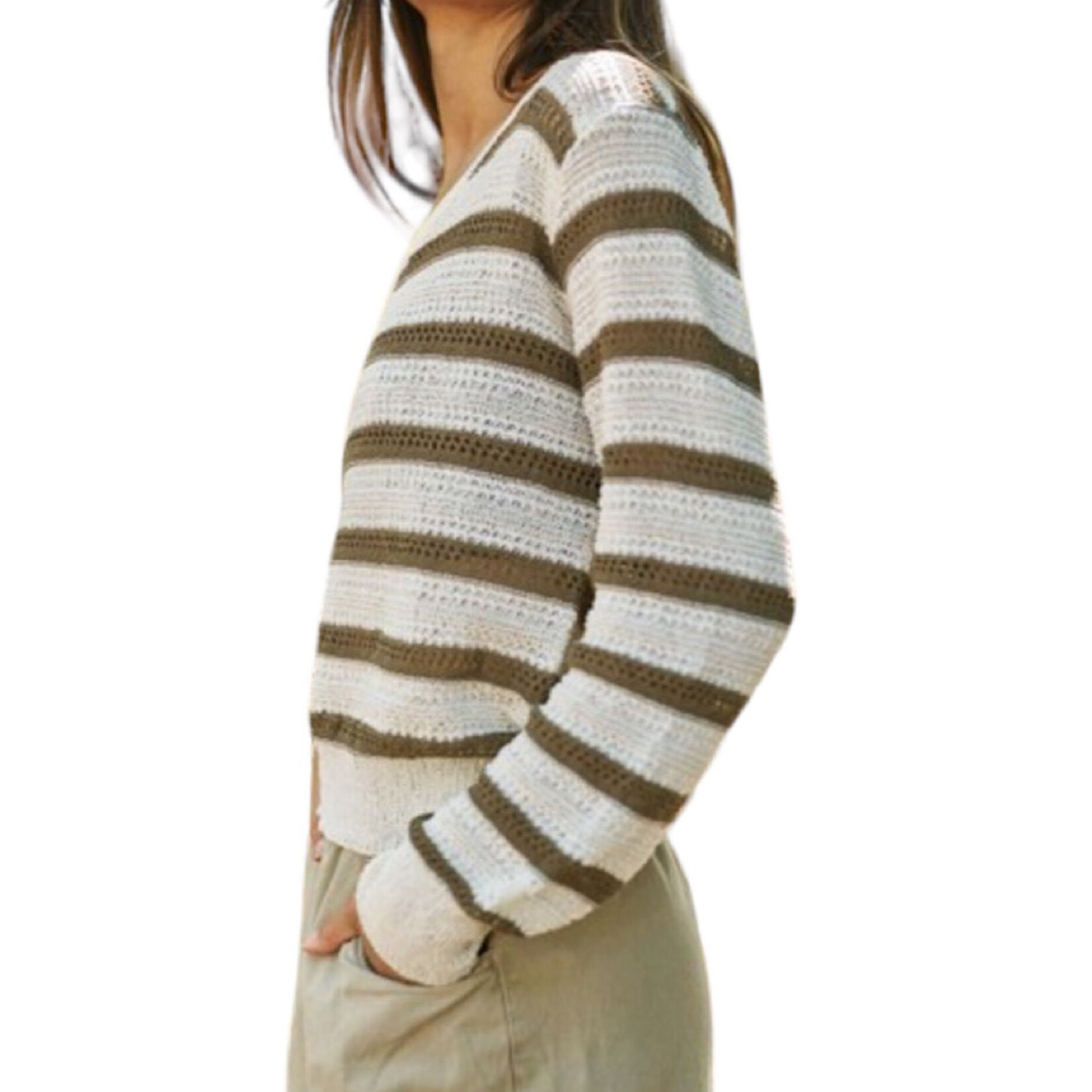 Olive Knitted Striped Sweater