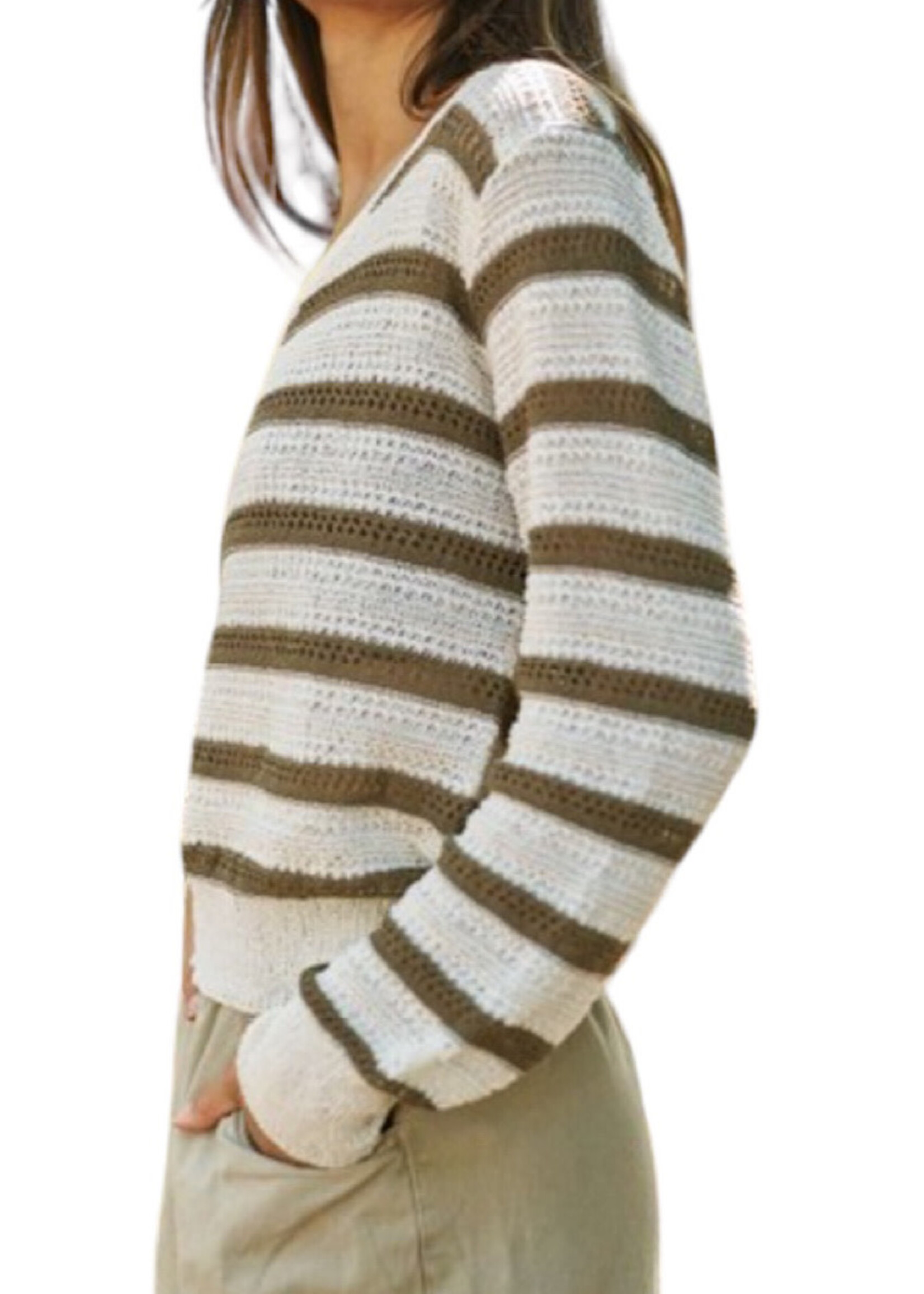 Olive Knitted Striped Sweater