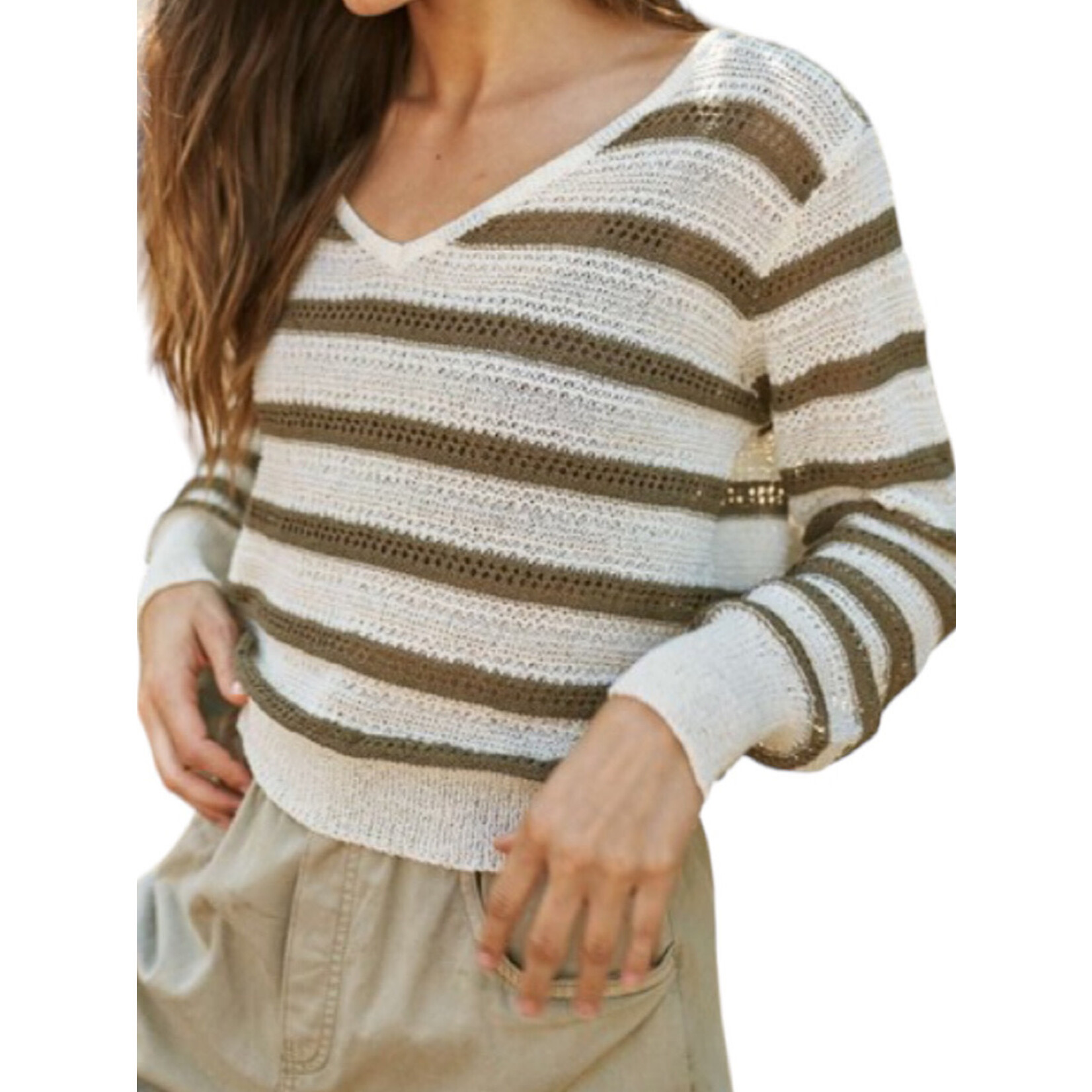 Olive Knitted Striped Sweater