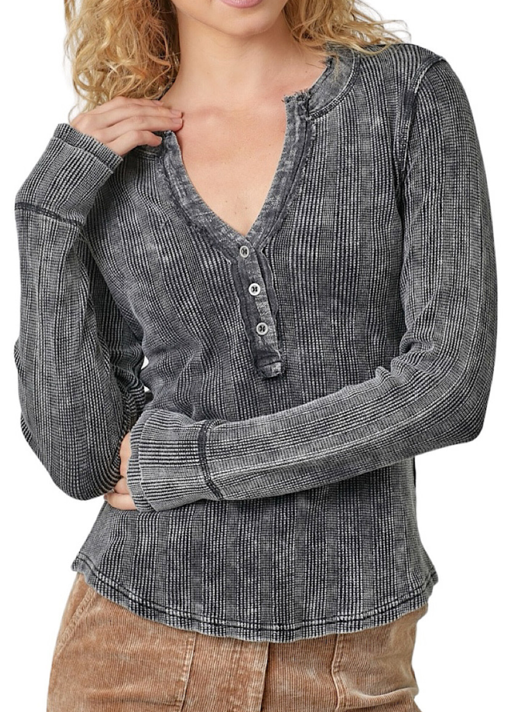 Black Washed Thermal Henley Top