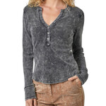 Black Washed Thermal Henley Top