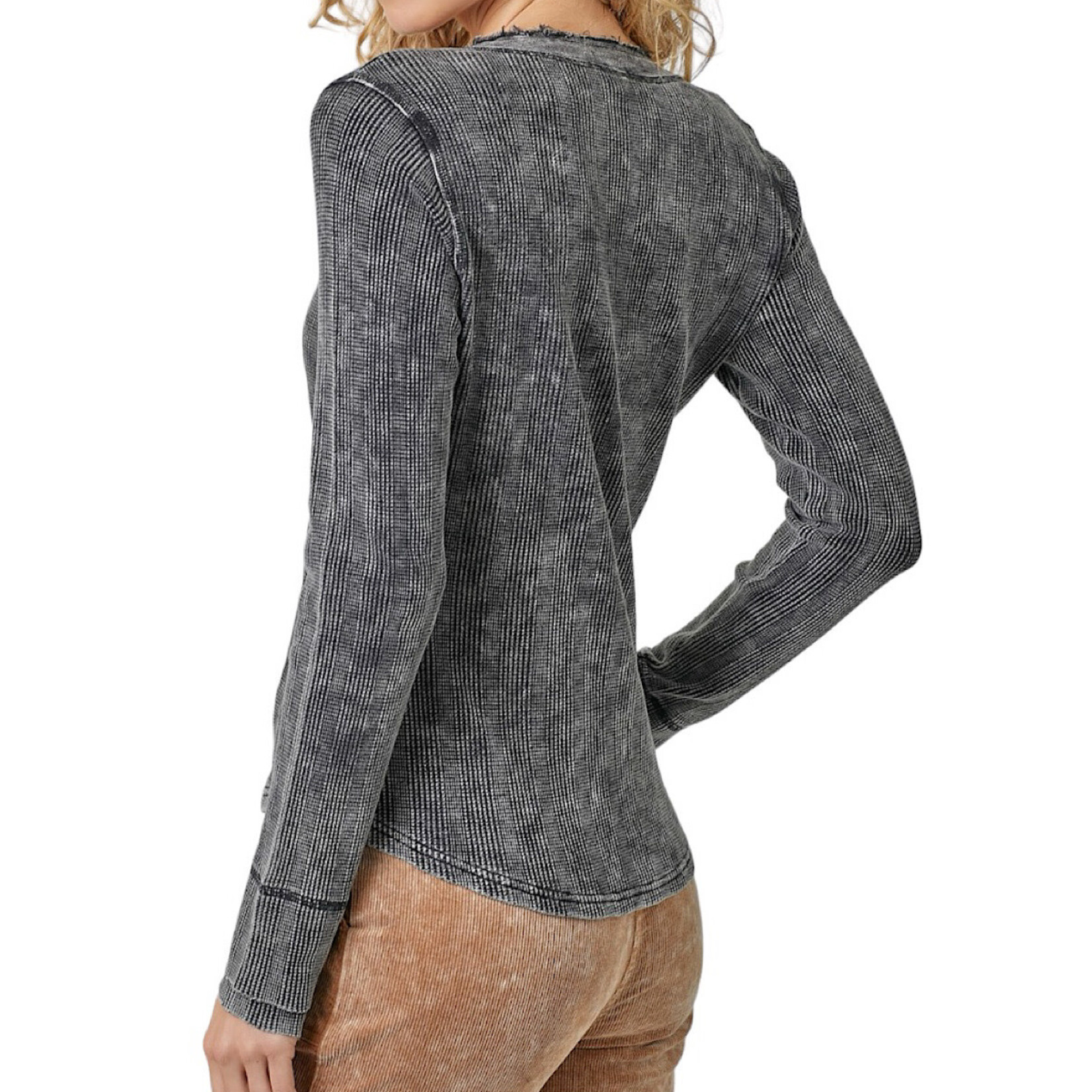 Black Washed Thermal Henley Top