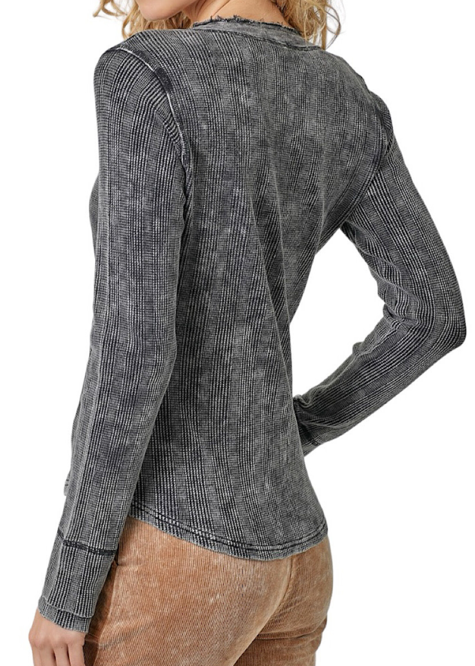 Black Washed Thermal Henley Top