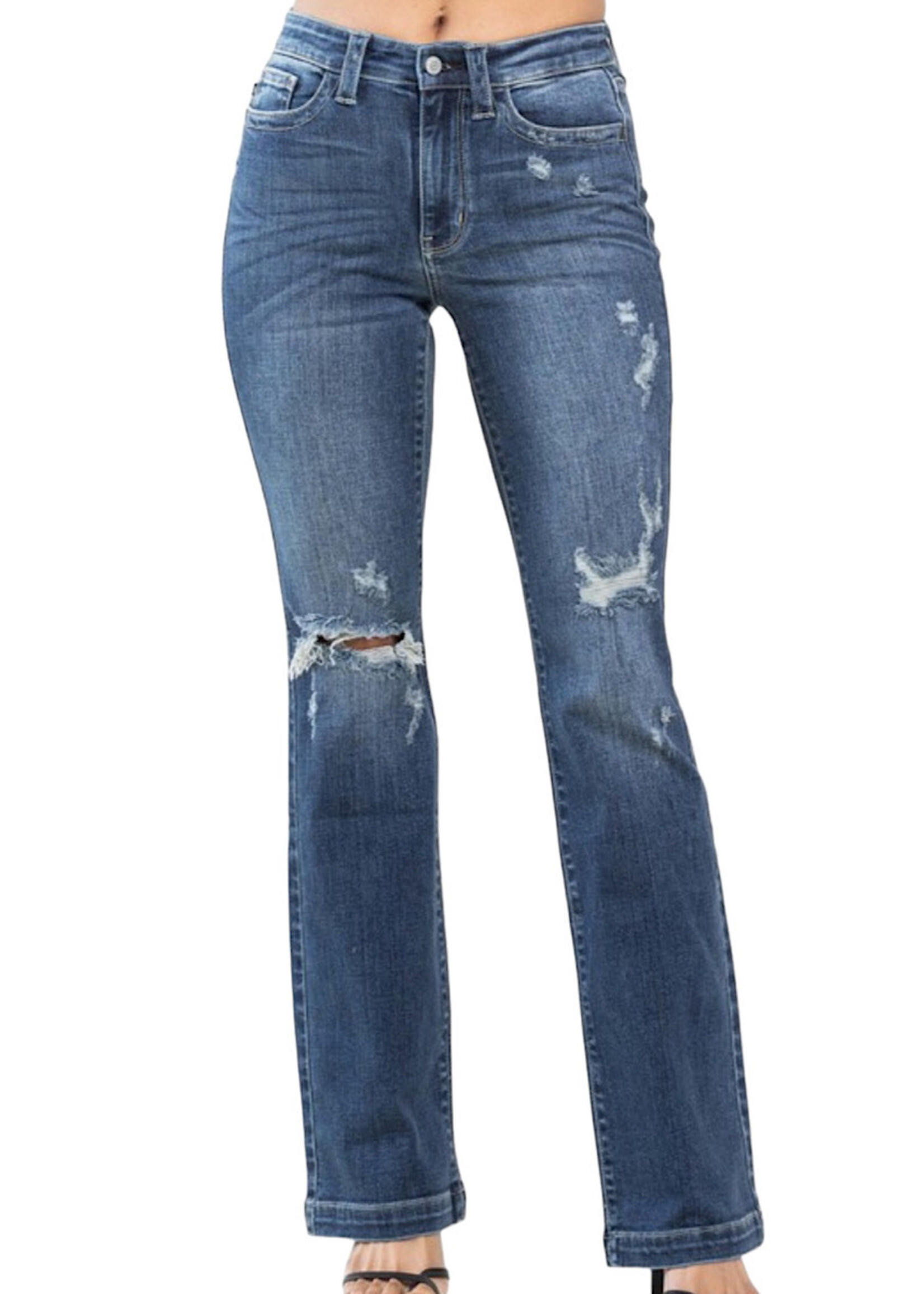 Judy Blue JB82541 DK Mid Rise Hand Sand & Destroy Bootcut Jeans