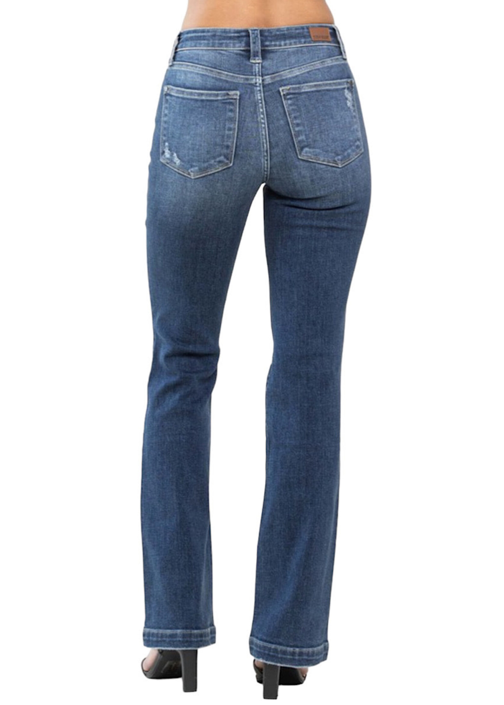 Judy Blue JB82541 DK Mid Rise Hand Sand & Destroy Bootcut Jeans