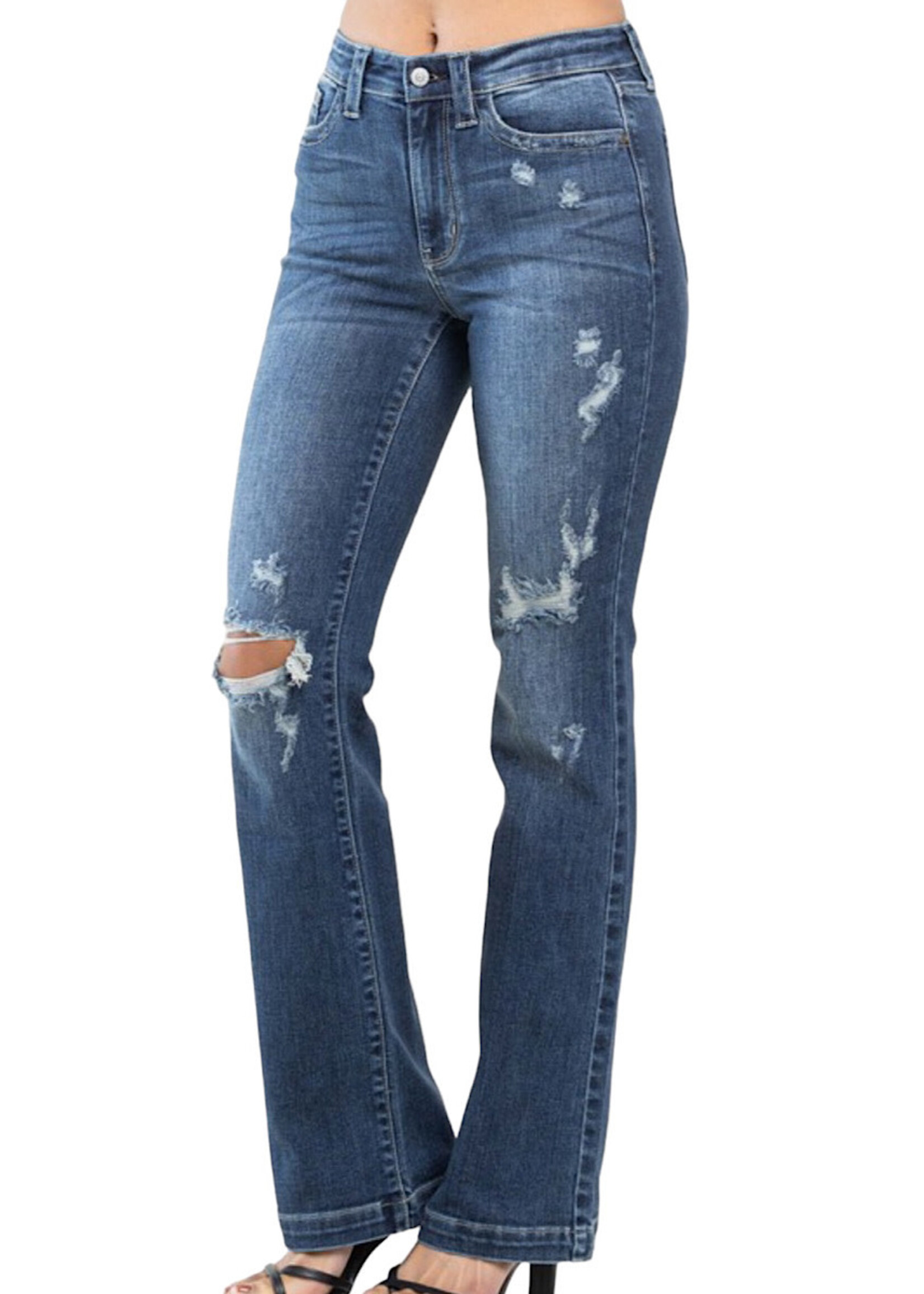Judy Blue JB82541 DK Mid Rise Hand Sand & Destroy Bootcut Jeans