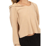 Taupe Cropped Waffle Knit Hoodie
