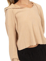 Taupe Cropped Waffle Knit Hoodie