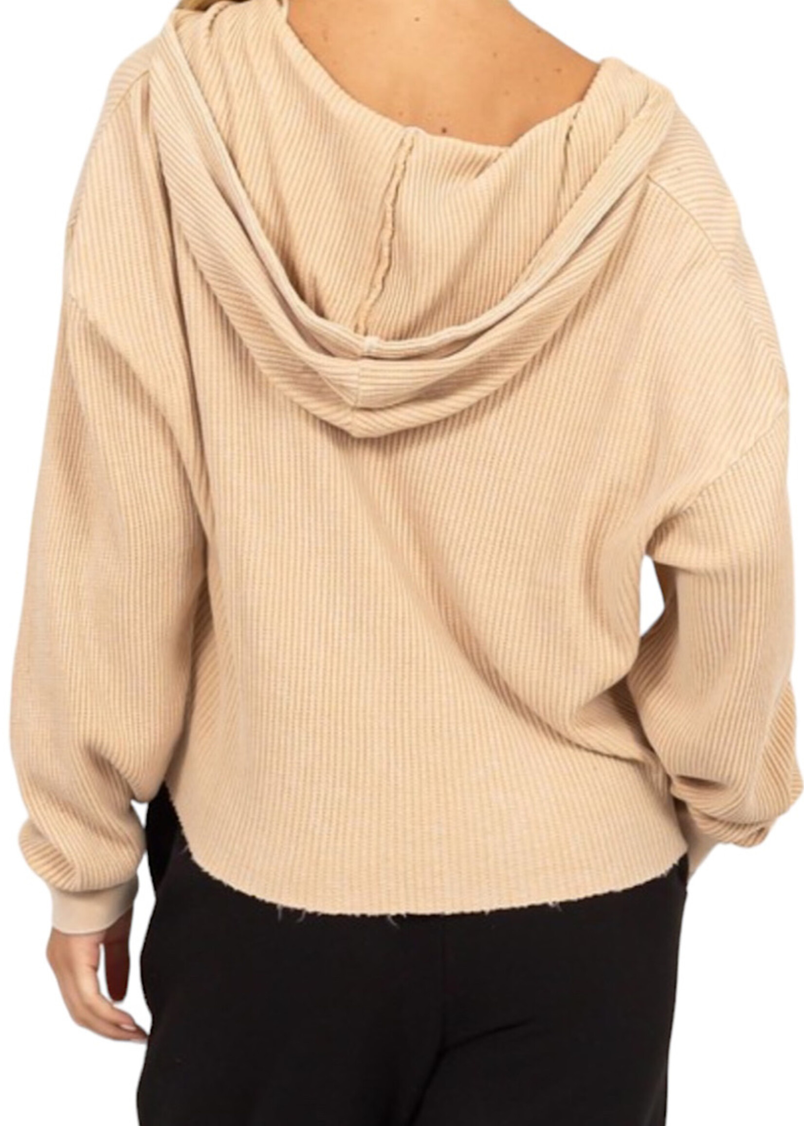 Taupe Cropped Waffle Knit Hoodie