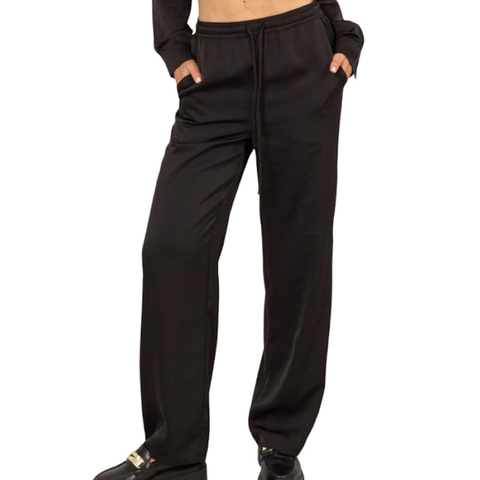 Black Relaxed Drawstring Waist Pants