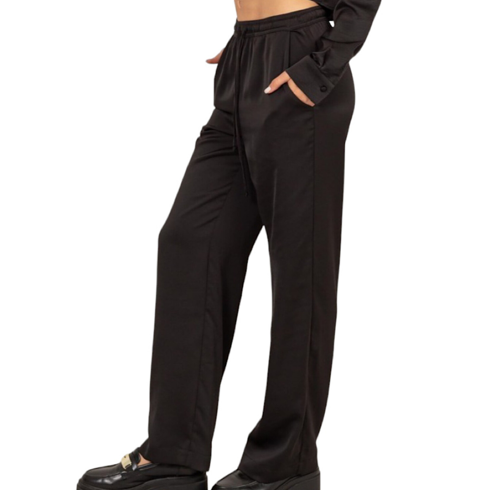 Black Relaxed Drawstring Waist Pants
