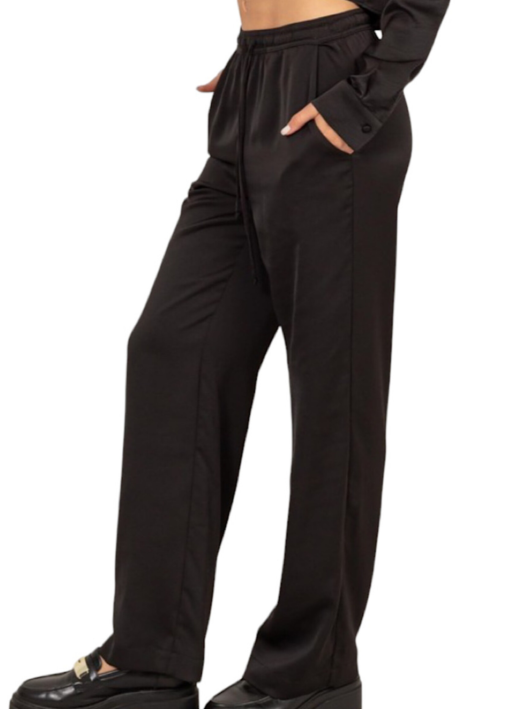 Black Relaxed Drawstring Waist Pants