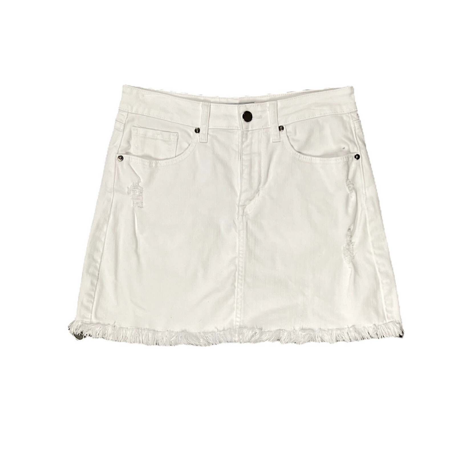 JBD DK422-WHT White Denim Skirt with Frayed Hem Size M-RF