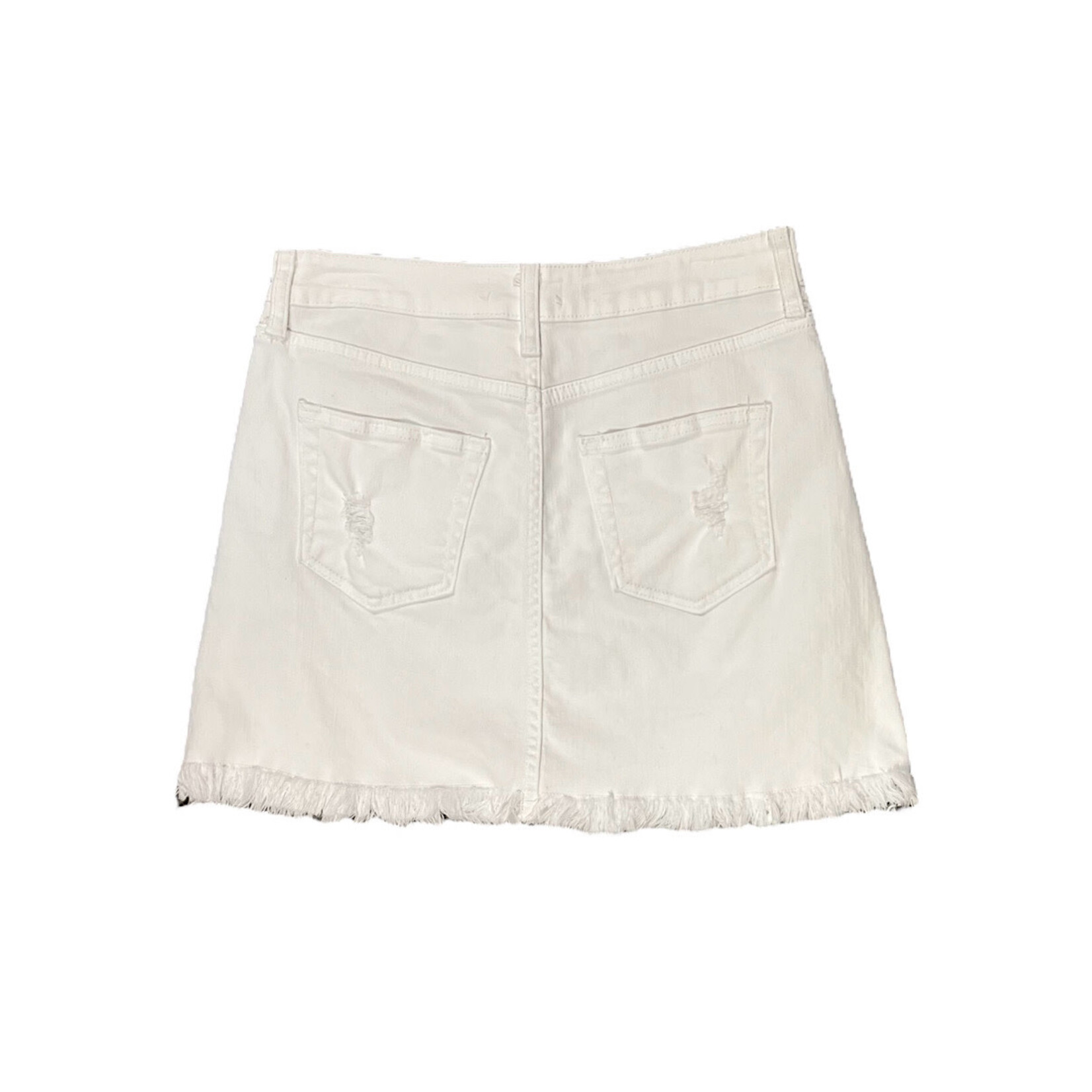JBD DK422-WHT White Denim Skirt with Frayed Hem Size M-RF