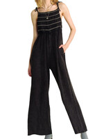Black Garment Dyed Smocked Jumpsuit with Tied Shoulders