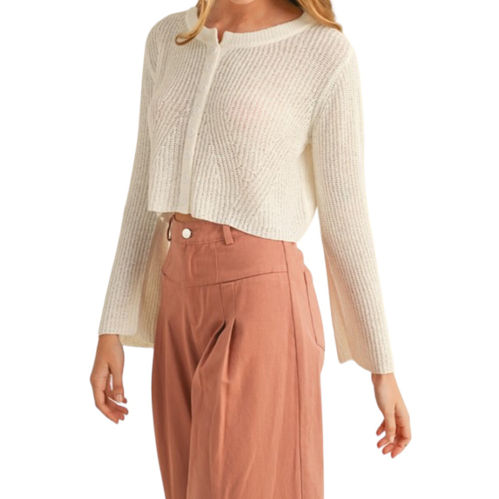 Ivory Natural Crop Knit Cardigan