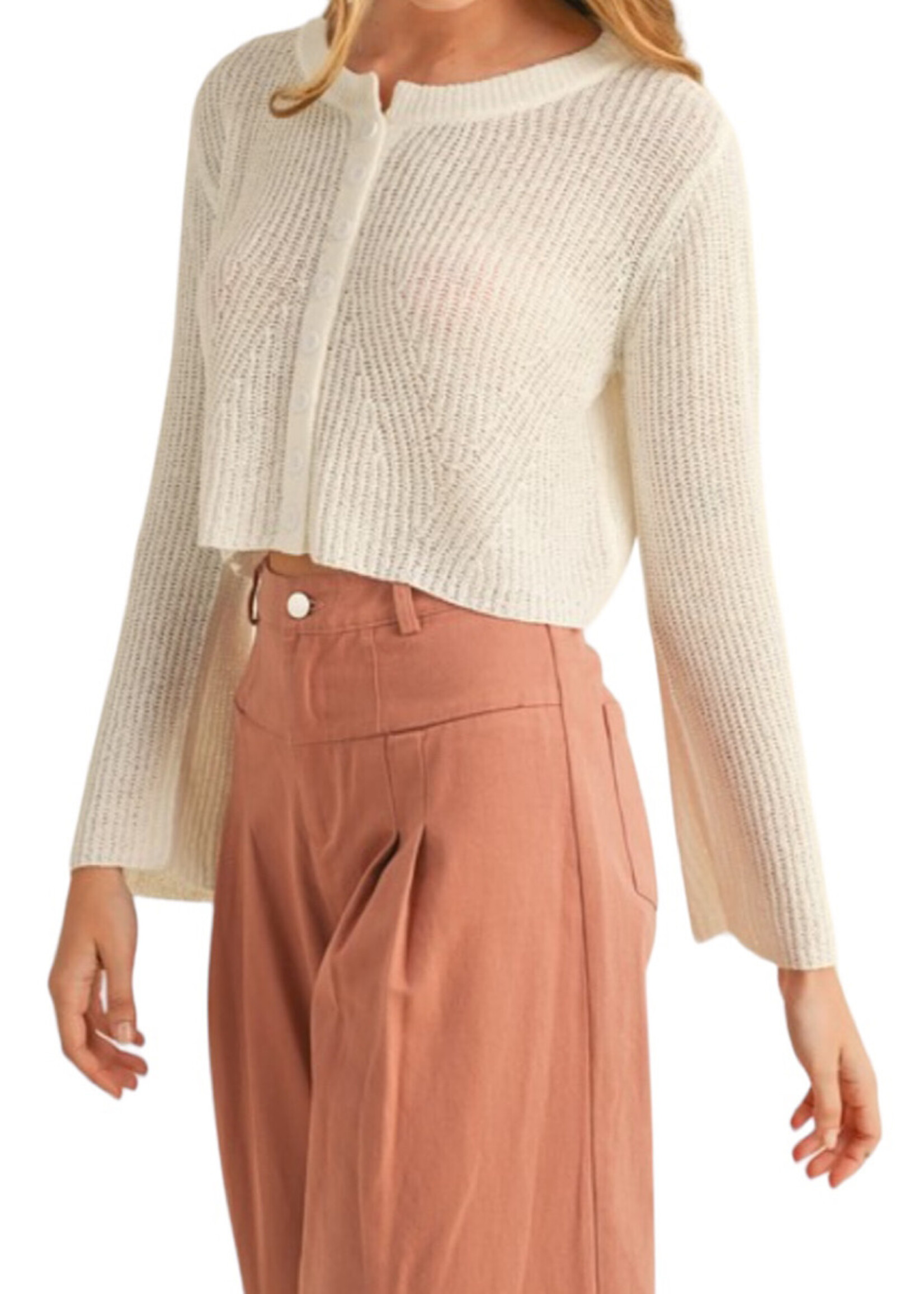 Ivory Natural Crop Knit Cardigan