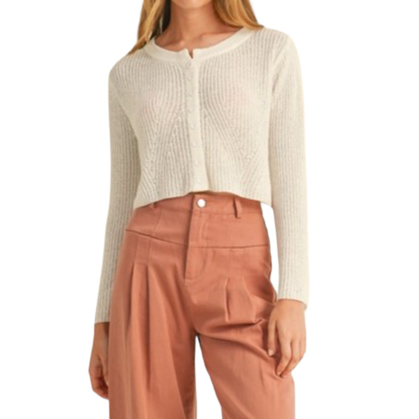 Ivory Natural Crop Knit Cardigan