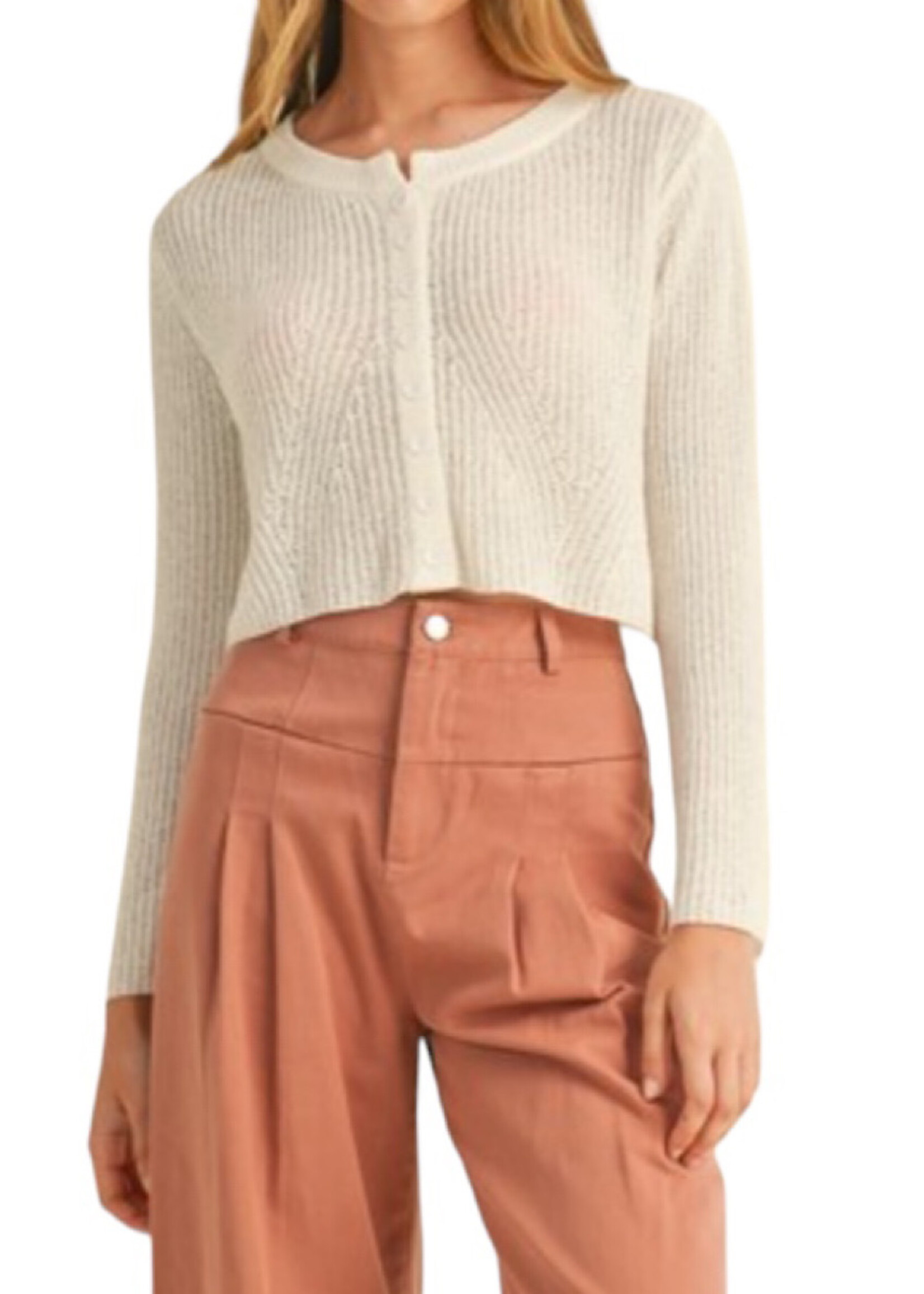 Ivory Natural Crop Knit Cardigan