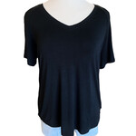 Black V-Neck Basic Short Sleeve Top
