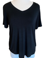 Black V-Neck Basic Short Sleeve Top