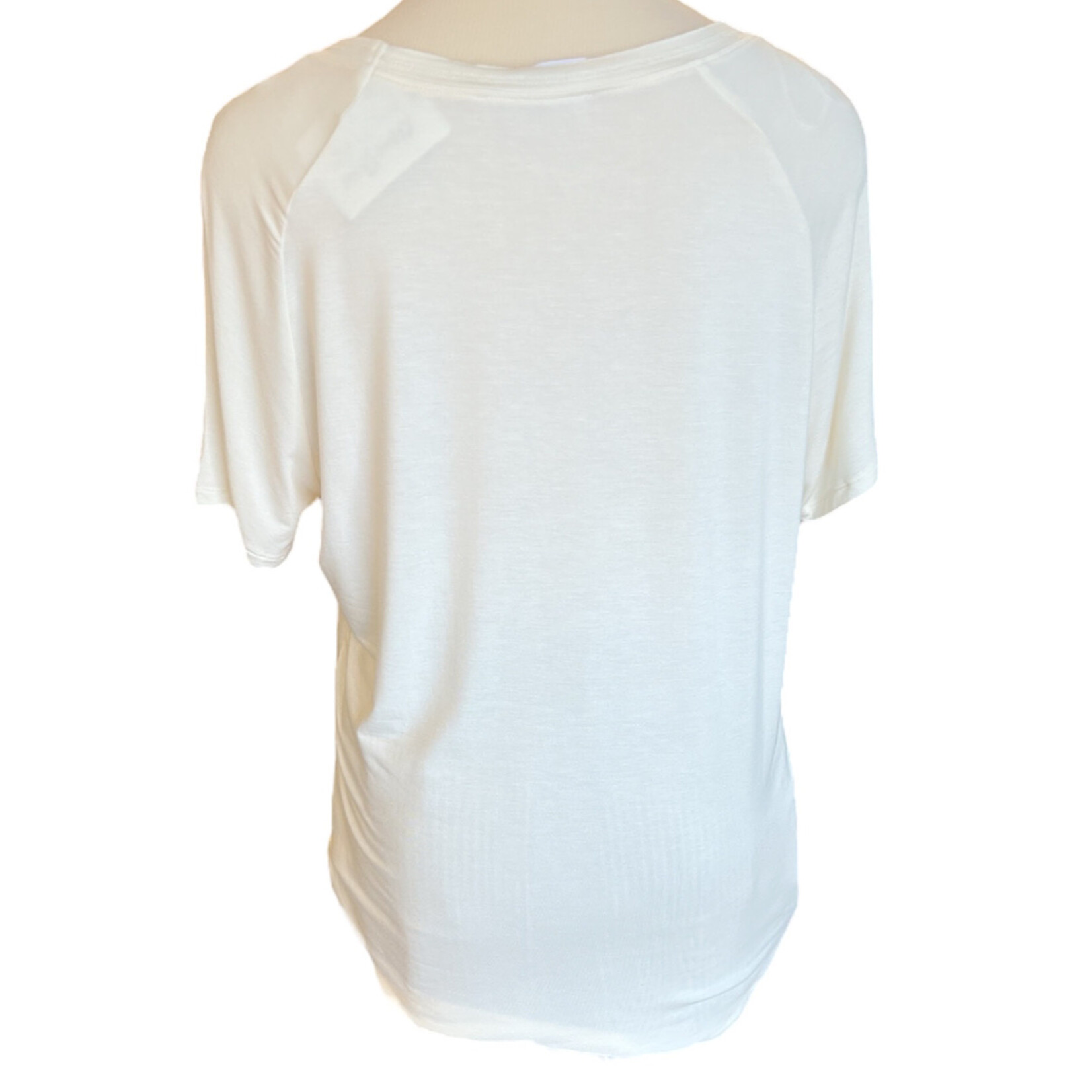 Cream V-Neck Basic Short Sleeve Top