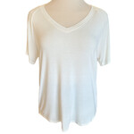 Cream V-Neck Basic Short Sleeve Top