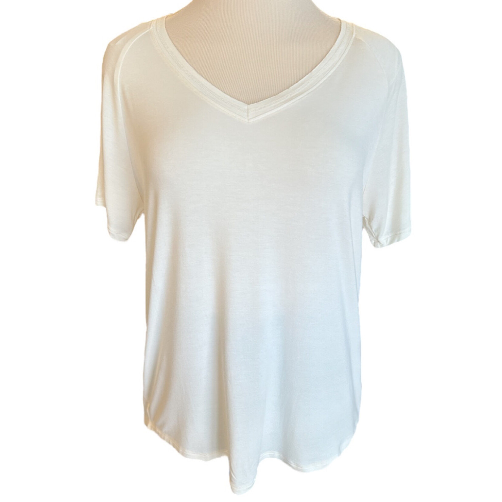 Cream V-Neck Basic Short Sleeve Top