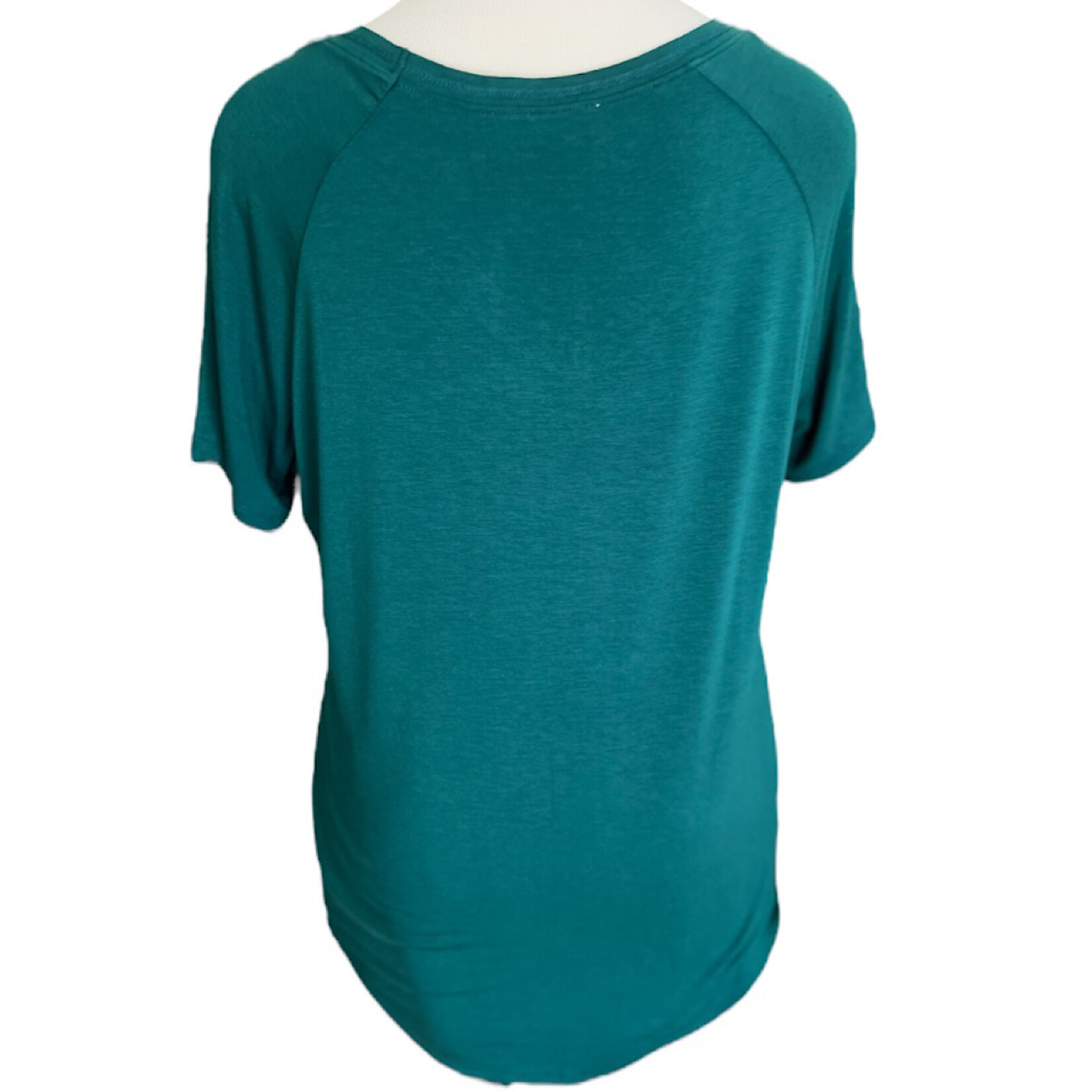 Dark Green V-Neck Basic Short Sleeve Top