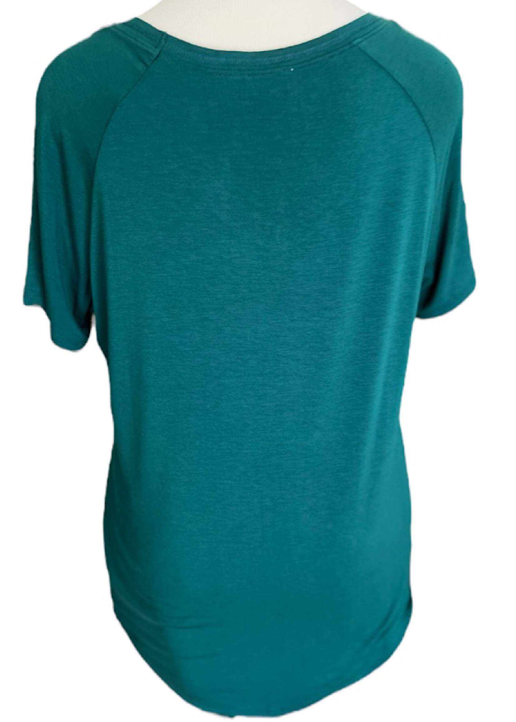 Dark Green V-Neck Basic Short Sleeve Top