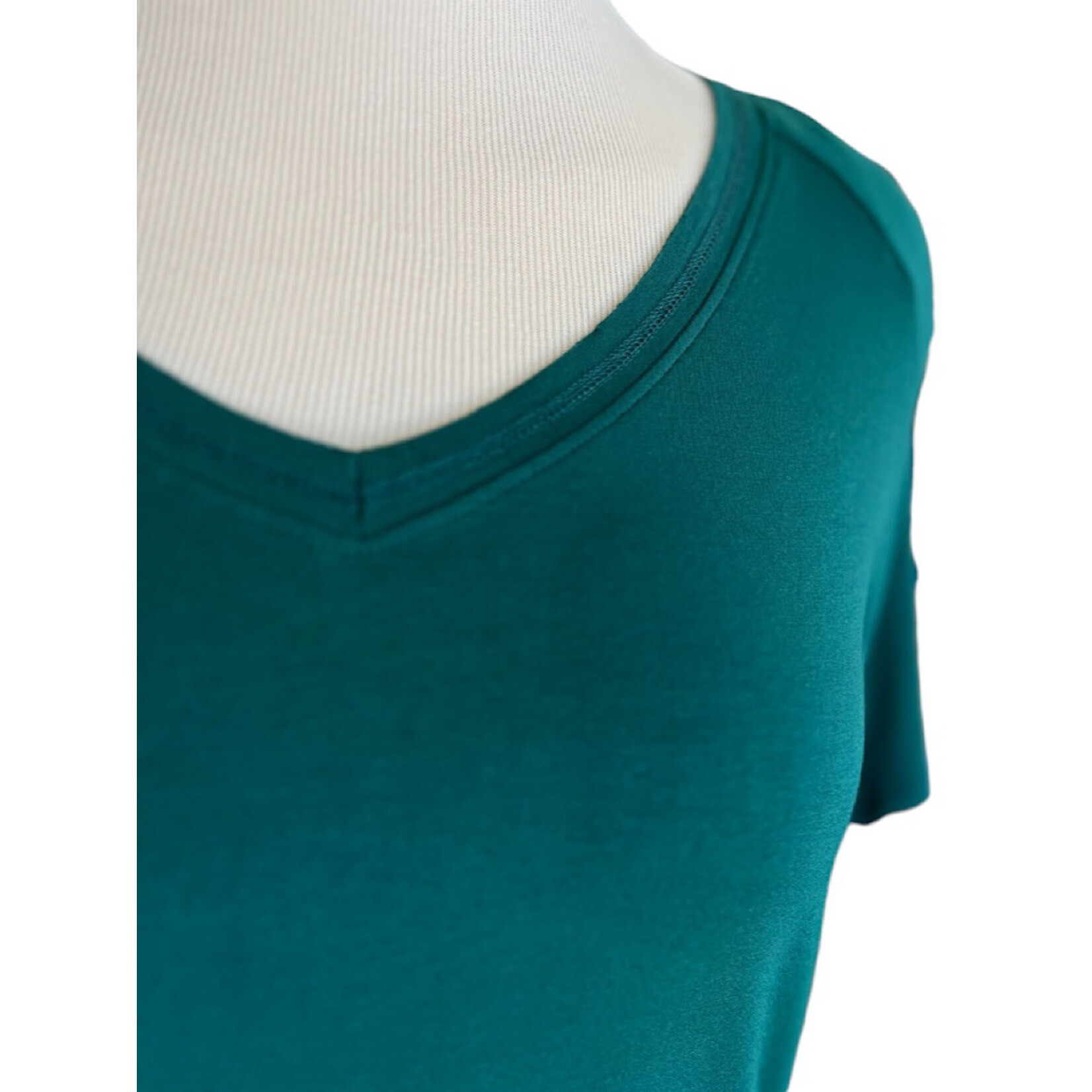 Dark Green V-Neck Basic Short Sleeve Top