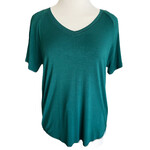 Dark Green V-Neck Basic Short Sleeve Top