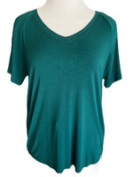Dark Green V-Neck Basic Short Sleeve Top