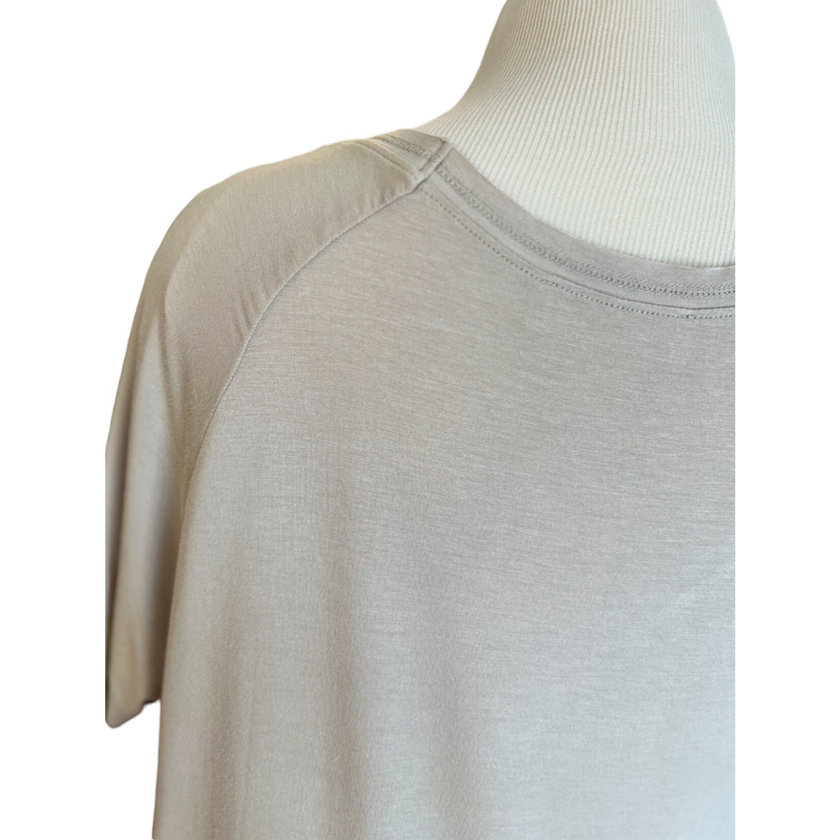 Taupe V-Neck Basic Short Sleeve Top