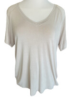 Taupe V-Neck Basic Short Sleeve Top