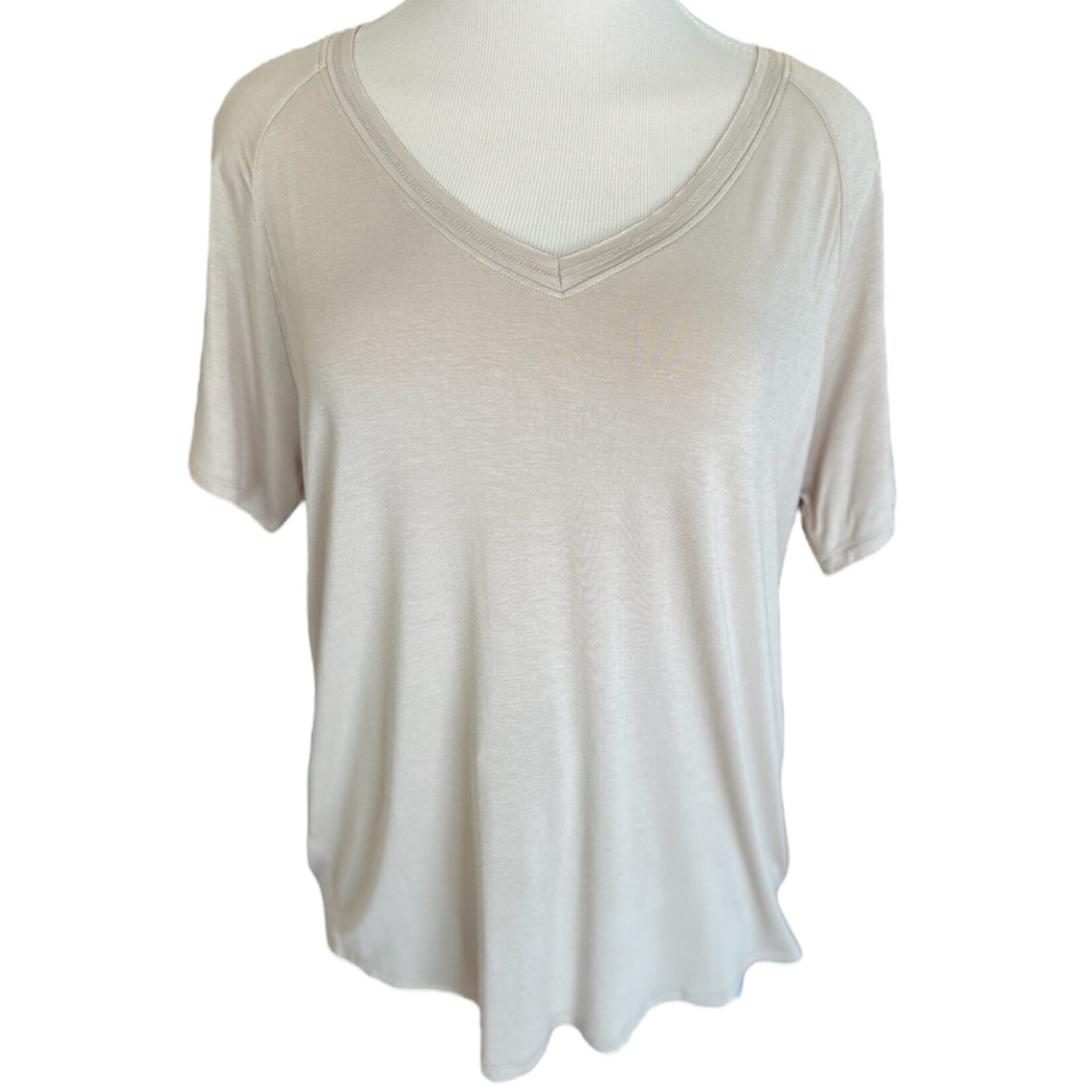 Taupe V-Neck Basic Short Sleeve Top