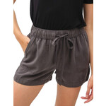 Charcoal High Rise Tencel Shorts with Drawstring Waist
