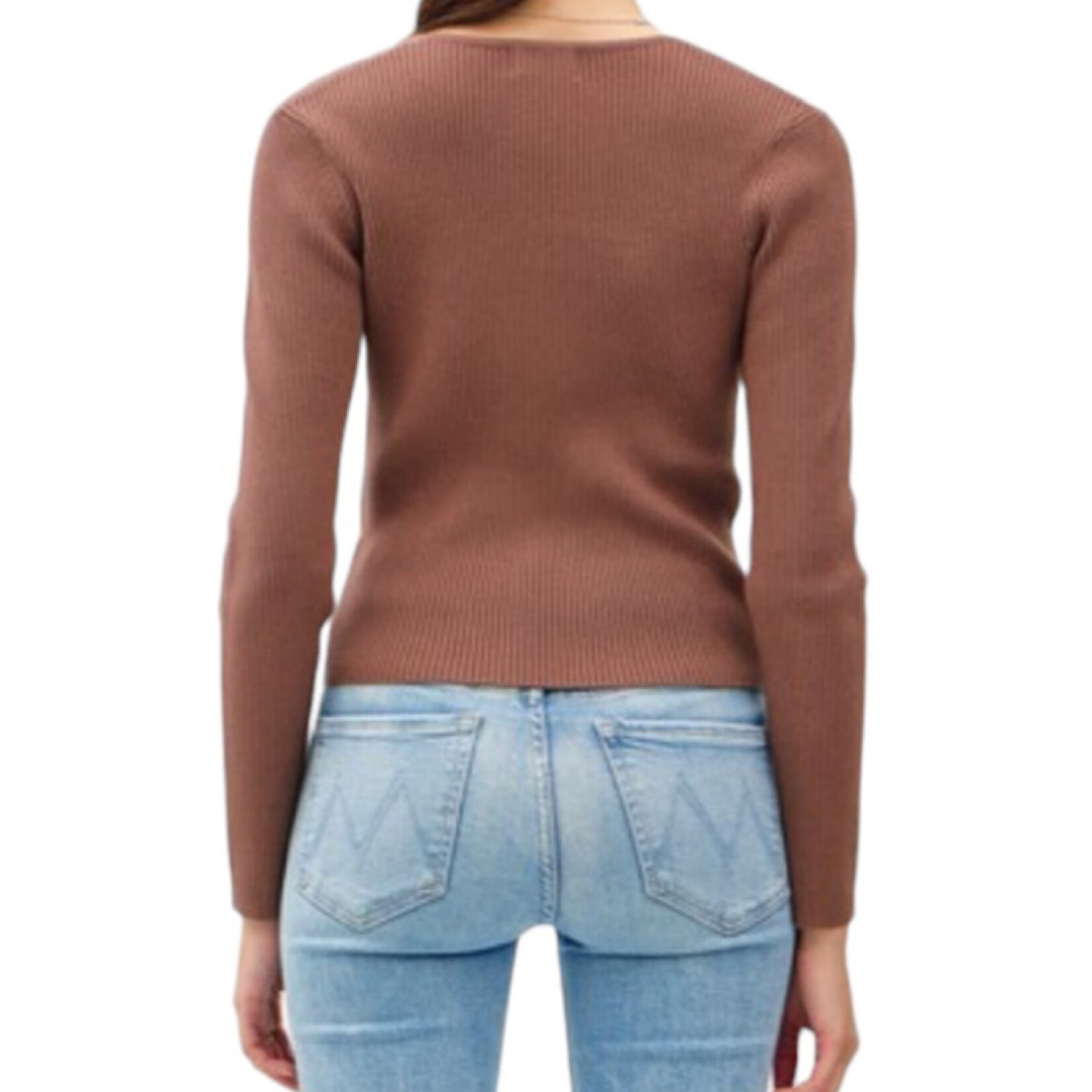 Cocoa Square Neck Long Sleeve Ribbed Knit Top