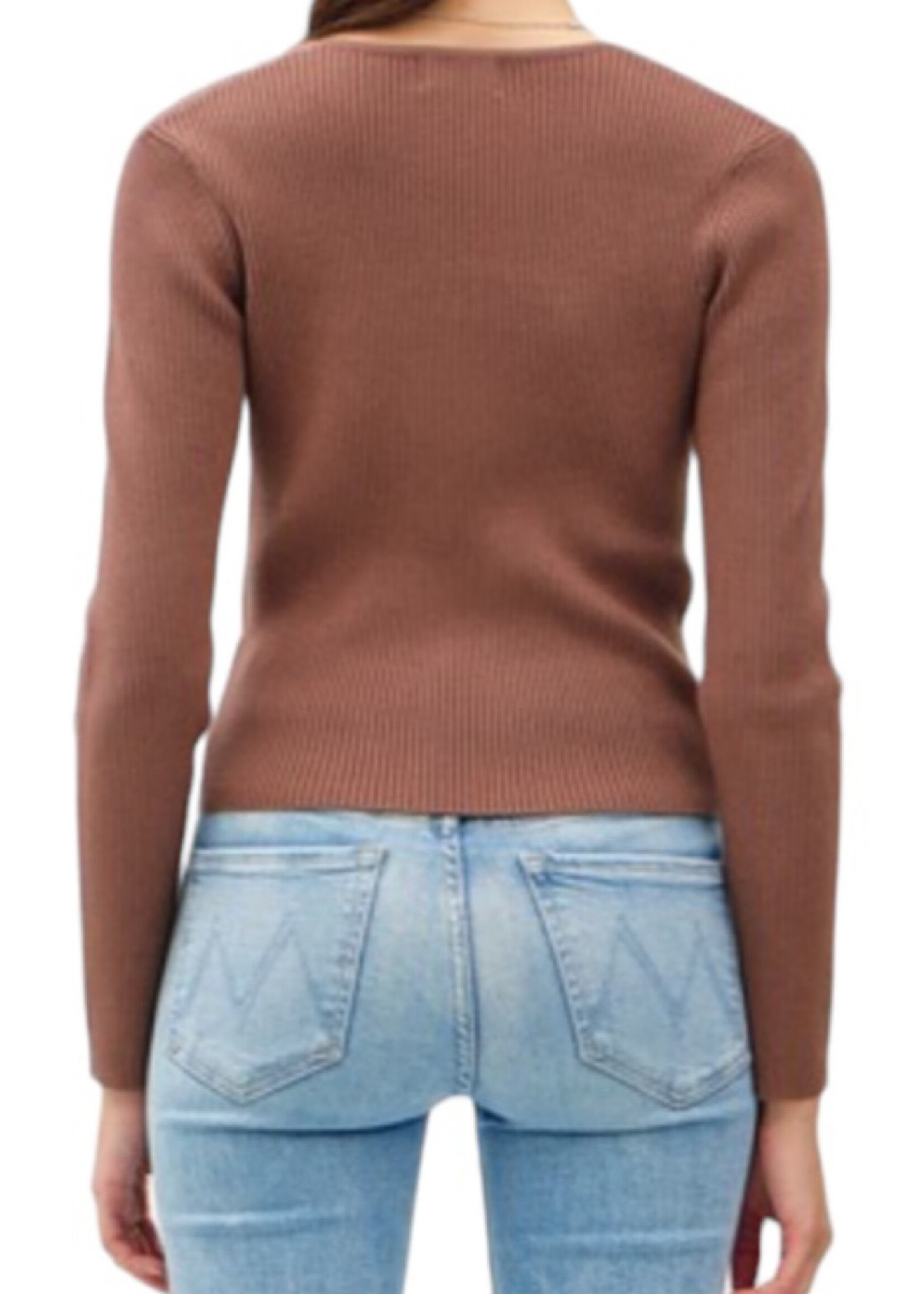 Cocoa Square Neck Long Sleeve Ribbed Knit Top