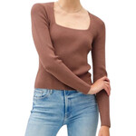 Cocoa Square Neck Long Sleeve Ribbed Knit Top