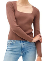 Cocoa Square Neck Long Sleeve Ribbed Knit Top