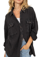 Black Waffle Oversized Button Up Shacket