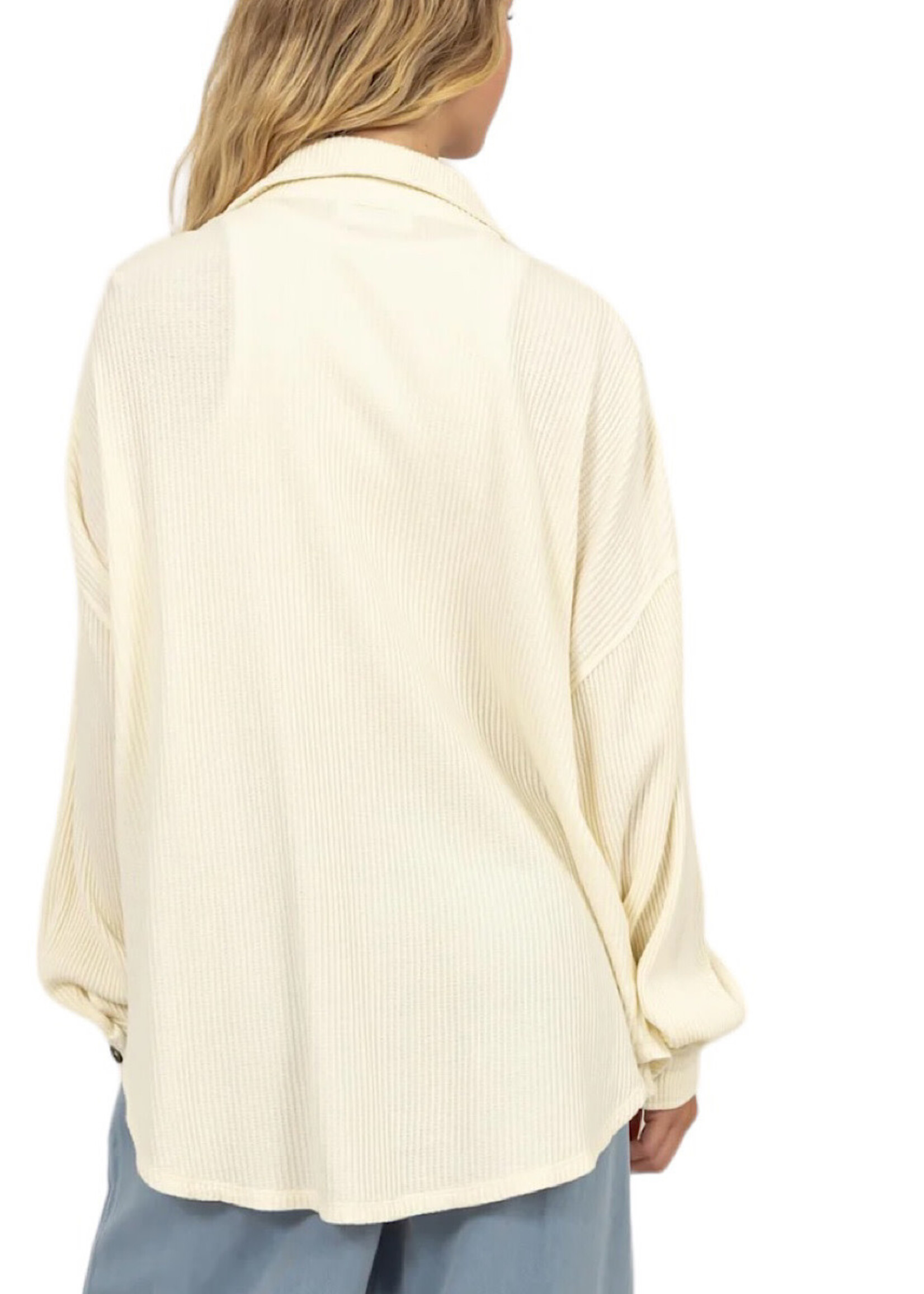 Cream Waffle Oversized Button Up Shacket