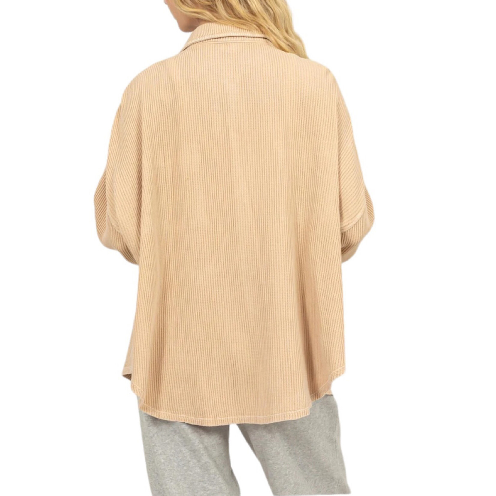 Taupe Waffle Oversized Button Up Shacket