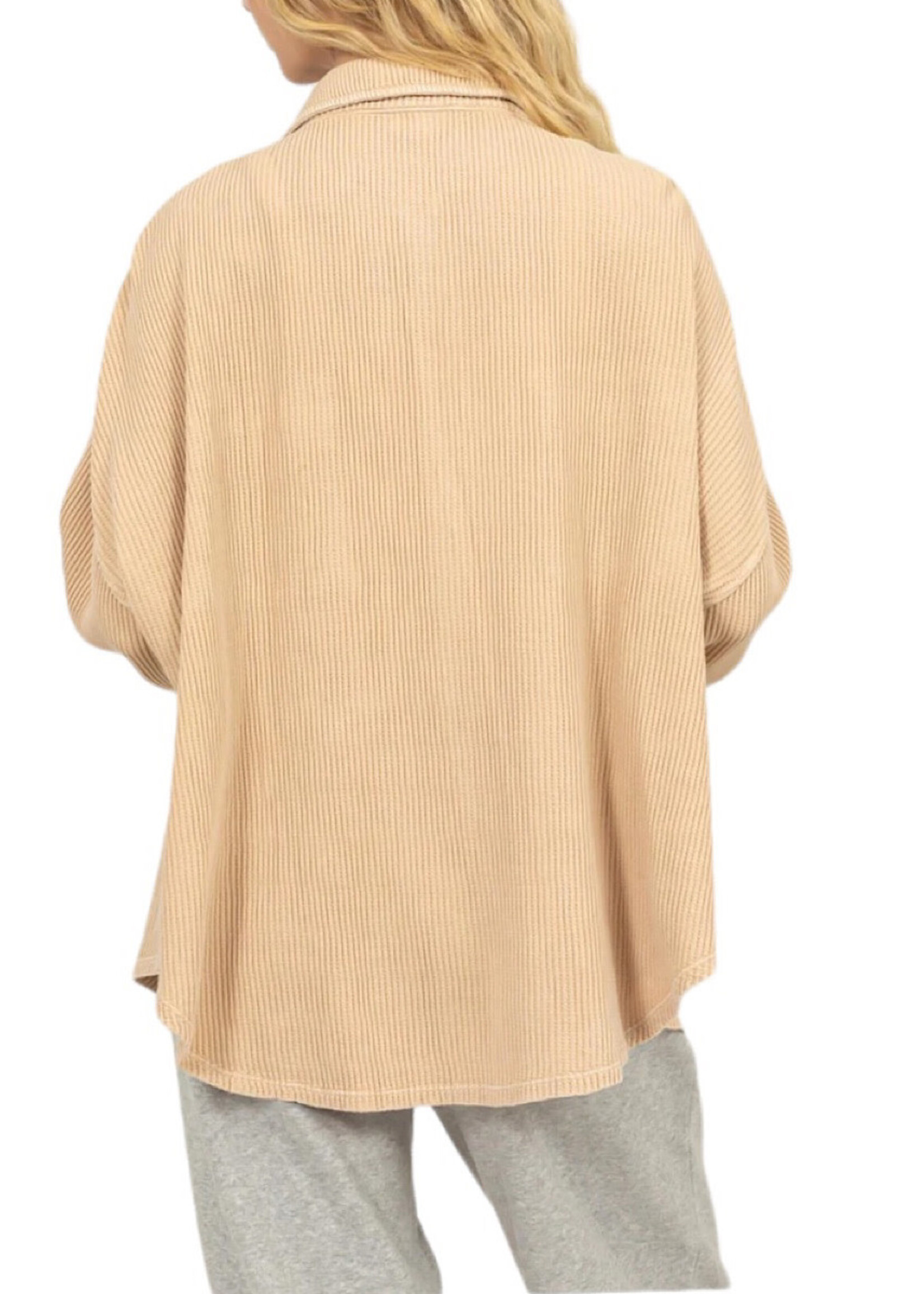 Taupe Waffle Oversized Button Up Shacket